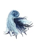 Basile Shaded Ruffled Silk Long Scarf Blue