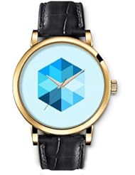 SPRAWL Aanalog Fashion Series Gold Ladies Watches of Genuine Black Leather Strap,Unique Wrist Watch for Women Girls Designed with Allen Lansing