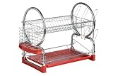 Premier Housewares Chrome 2-Tier Dish Drainer with Red Removable Drip Tray