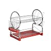 Premier Housewares Chrome 2-Tier Dish Drainer with Red Removable Drip Tray
