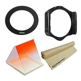 52mm Square Filter Kit for Cokin P Series System. Includes: Graduated Orange Square Filter + Square Filter Holder + Adapter Ring + JB Microfiber Lens Cleaning Cloth