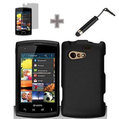 (3 Items Combo : Case - Screen Protector Film - Stylus Pen) Rubberized Solid Black Color Snap on Hard Case Skin Cover Faceplate for Kyocera Rise C5155 (Virgin/Sprint) (3 Items Combo : Case - Screen Protector Film - Stylus Pen) Rubberized Solid Black Color Snap on Hard Case Skin Cover Faceplate for Kyocera Rise C5155 (Virgin/Sprint)