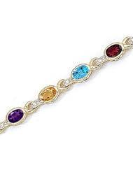 10kt Yellow Gold Oval Multi Color and Diamond Bracelet
