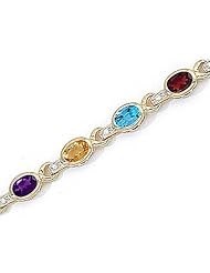 10kt Yellow Gold Oval Multi Color and Diamond Bracelet