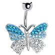 Blue Silver Austrian Crystal Butterfly Belly Ring