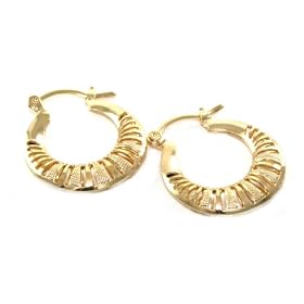 Beautiful 24k Gold Layered GL Diamond Cut Hoop Earrings (1
