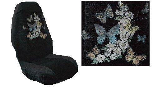 Car Truck SUV Butterflies Print Seat Covers 2 Black Universal Butterfly Print Vehicle Bucket Seatcovers