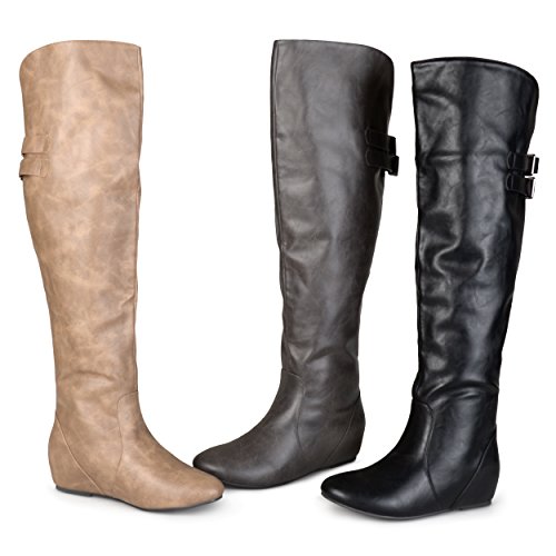 Brinley Co. Womens Buckle Detail Inside Pocket Faux Leather Boots