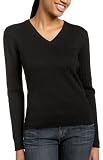 Red Moon Women's Cotton Long Sleeve V-Neck Pullover Sweater, Black, Large
