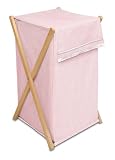 Pink Gingham Wood Frame Hamper