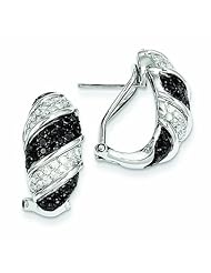 1.7 Carat 14K White Gold Black and White Diamond Omega Back Earrings