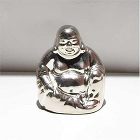 Smiling Zen Buddha Meditation Classic Decorative Tabletop Sculpture in Silver