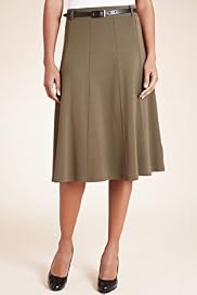 Knee Length Belted Panelled Skirt