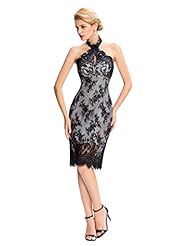 Satin Halter Backless Lace Cocktail Knee Length Short Evening Dress/Homecoming Dress/Bridesmaid Dress/Pageant Dress/Prom Dress/Party Dress/Wedding Dress 