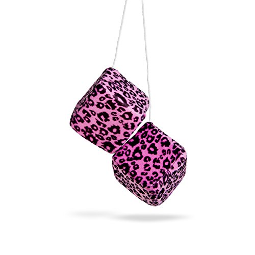 mAuto 3696 Fuzzy Car Dice, Premium Hanging Dice for Vehicles - Pink Leopard