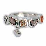 Sterling Silver And Champagne Cubic Zirconia And Smokey Quartz Ladies Ring