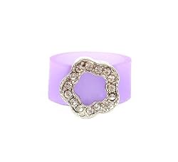 Ring - R54 - Silicone Ring with Flower Shape Crystal Charm - Size 7 (18mm) ~ Purple
