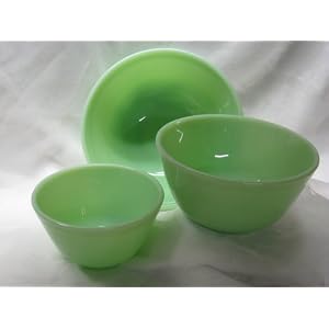 3 Piece Set Hand Made Jade Green Milk Glass Mixing Nesting Bowls
