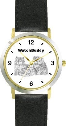 Persian Kittens (SC) CAT - WATCHBUDDY® CLASSIC DELUXE TWO-TONE THEME WATCH - Arabic Numbers-Black Leather Strap-Size-Large ( Men