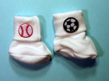 White Booties with Baseballs or Soccer Balls