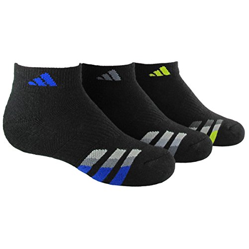 adidas Boys Cushion Low Cut Socks (Pack of 3), Black/Bold Blue - Light Onix - Semi Solar Yellow, Medium