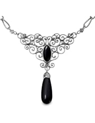 Sterling Silver Black Onyx Bib Statement Necklace