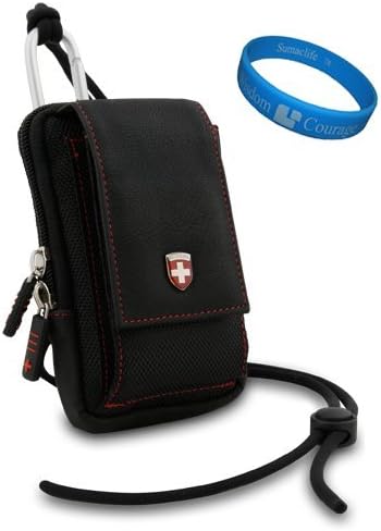 Swiss Leatherware Black Nylon Protective Camera Carrying Case with Removable Carbineer and lanyard for Panasonic Lumix DMC-FH3 / DMC-FS11 / DMC-FH1 / DMC-FS10 / DMC-FH20 / DMC-FS30 / DMC-FZ35 / DMC-FZ38 / DMC-FX48 / DMC-FX40 / DMC-ZS1 / DMC-TZ6 / DMC-ZS3 / DMC-TZ7 / DMC-SZ5 / DMC-ZS20 / DMC-TZ30 / DMC-TS20 / DMC-FT20 / DMC-TS4 / DMC-FT4 / DMC-ZS15 / DMC-TZ25 Point & Shoot Digital Cameras + SumacLife TM Wisdom Courage Wristband