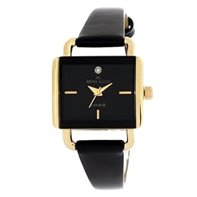 AK Anne Klein Womens Diamond Accented Gold Tone Black Leather Watch #108878BKDB AK Anne Klein Women's Diamond Accented Gold-Tone Black Leather Watch #108878BKDB