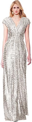 Sparkling Dolman Sleeves Floor Length Sequin Gown (16, Silver)