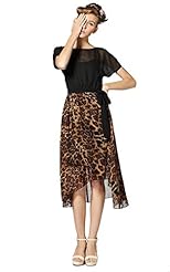Chiffon Summer Leopard Print Lace Belted Draped Cocktail Short Puff Sleeves Short Sleeves Party Dress 