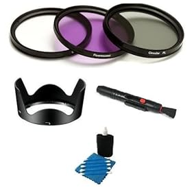 SaveOn Filter and Accessory Kit includes 58MM 3 Piece Filter Kit (UV, Polarizing, Fluorescent) + Lens Hood + Lens Pen + SaveOn Camera Cleaning Kit for T3i T3 T2i T1i XT XTi XSi