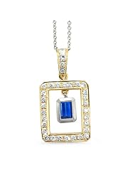 Twin Rectangular Shaped Diamond Pendant In 18K Yellow Gold With A 0.75 ct. Genuine Blue Sapphire Center Stone.