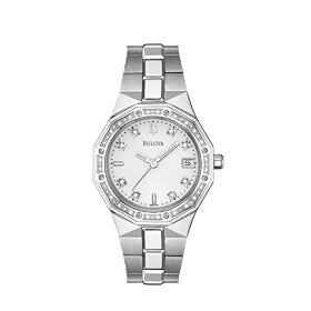 Bulova Ladies Diamond Accented Case Bracelet White Dial Watch #96R118
