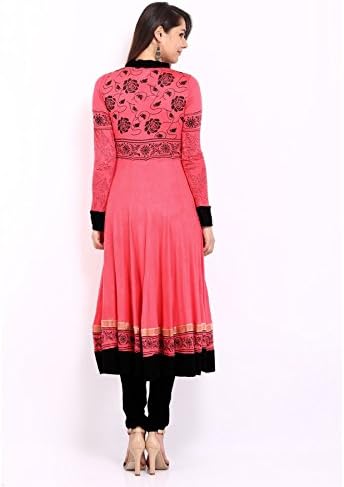 Ira Soleil Womens Ethnic Viscose Knit Pink & Black Printed Anarkali Kurta Kurti Extra Large Pink