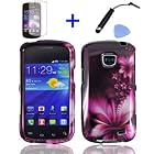 4 items Combo: Mini Stylus Pen + LCD Screen Protector Film + Case Opener + Purple White Hibiscus Feather Flower Design Snap on Hard Shell Cover Faceplate Skin Phone Case for Straight Talk Samsung Galaxy Proclaim 720C SCH-S720C / Verizon Samsung Illusion i110