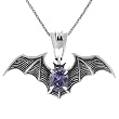 Sterling Silver Oval-cut Created Amethyst Bat Necklace