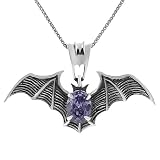 Sterling Silver Oval-cut Created Amethyst Bat Necklace