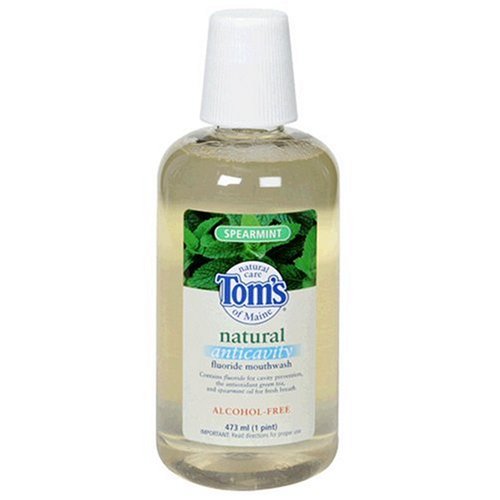 Tom's of Maine Natural Anticavity Fluoride Mouthwash, Spearmint, 1 pint 473 ml Pack of 4