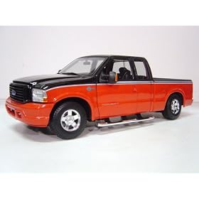 2004 Ford F-350 Harley Davidson diecast model truck 1:18 scale die cast by Maisto - Orange and Black