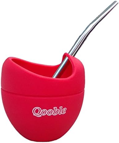 Qooble Silicone Mate Gourd with Bombilla Drinking Straw for Yerba Mate Tea Herbal Infusions (Fire Red)
