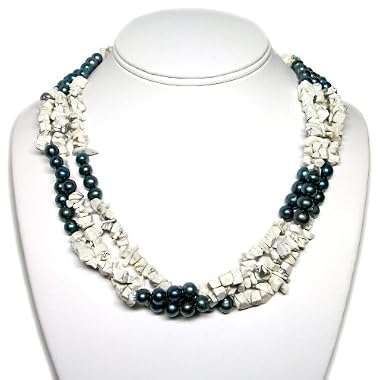 HinsonGayle Triple Strand Black Cultured Pearl and Howlite Torsade Necklace