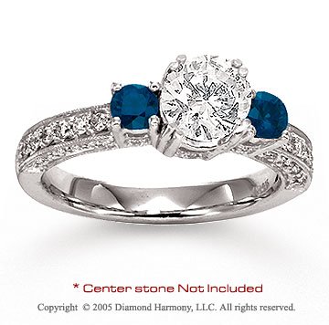 14k W Gold Side Stone Sapphire Diamond Engagement Ring