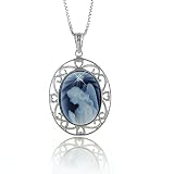 Sterling Silver Guardian Angel Cameo Diamond Accent Pendant with Chain