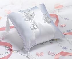 White Satin and Glitter Butterfly Ring Pillow