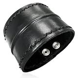 Image of Urban Male Men's Black Leather Cuff Bracelet 50mm
