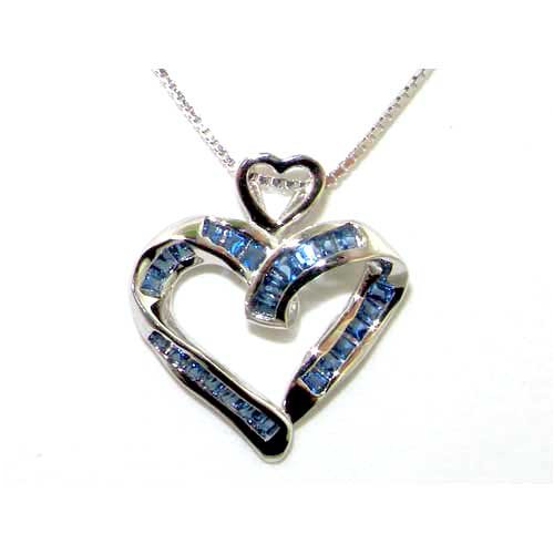 Luxury Sterling Silver Heart Princess Cut Channel Set Stone Set Pendant & 16