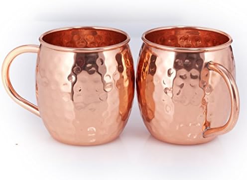 Moscow Mule Copper Mugs, Pure Hammered Solid Copper. Handcrafted 21 Gauge Copper Cup with No Inner Lining, Leak-Free, Keeps your Drinks &amp; Cocktails Cold! LIFETIME GUARANTEE 16 OZ. Set of 2
