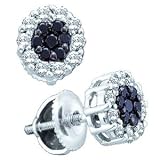 1 1/2 Carat Black & White Diamond 14k White Gold Flower Cluster Stud Earrings