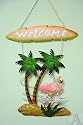 Pink Flamingo Welcome Wall Art Sign Plaque Indoor Outdoor