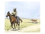 African-American Cowboy Pulling a Longhorn Out of the Mud Specialty Products Giclee Poster Print, 24x18